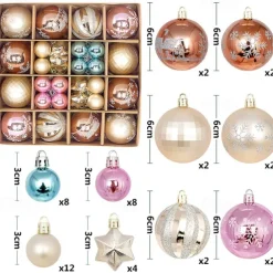 44pcs Christmas Baubles Ball Ornaments Xmas Decoration, Hanging Decorations for Christmas Tree, Holiday, Wedding and Party