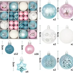 44pcs Christmas Baubles Ball Ornaments Xmas Decoration, Hanging Decorations for Christmas Tree, Holiday, Wedding and Party