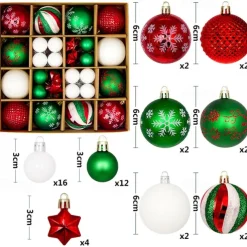 44pcs Christmas Baubles Ball Ornaments Xmas Decoration, Hanging Decorations for Christmas Tree, Holiday, Wedding and Party