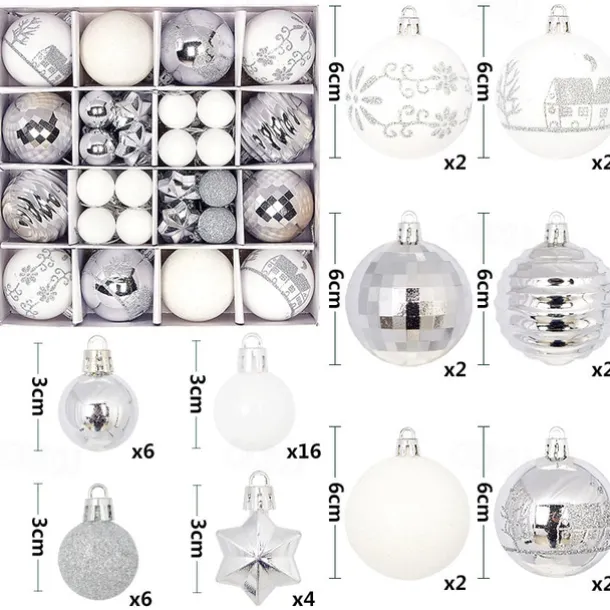 44pcs Christmas Baubles Ball Ornaments Xmas Decoration, Hanging Decorations for Christmas Tree, Holiday, Wedding and Party
