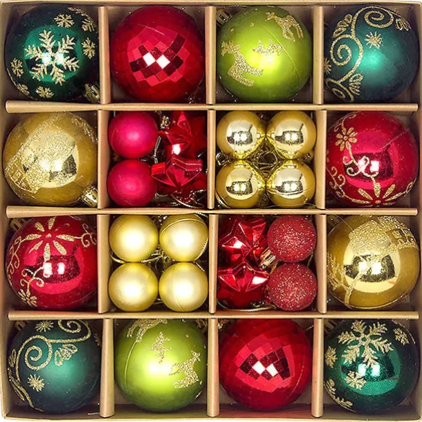 44pcs Christmas Baubles Ball Ornaments Xmas Decoration, Hanging Decorations for Christmas Tree, Holiday, Wedding and Party