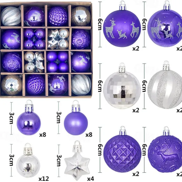 44pcs Christmas Baubles Ball Ornaments Xmas Decoration, Hanging Decorations for Christmas Tree, Holiday, Wedding and Party