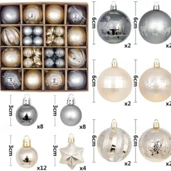 44pcs Christmas Baubles Ball Ornaments Xmas Decoration, Hanging Decorations for Christmas Tree, Holiday, Wedding and Party
