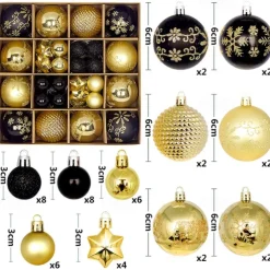44pcs Christmas Baubles Ball Ornaments Xmas Decoration, Hanging Decorations for Christmas Tree, Holiday, Wedding and Party