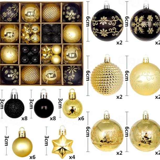 44pcs Christmas Baubles Ball Ornaments Xmas Decoration, Hanging Decorations for Christmas Tree, Holiday, Wedding and Party