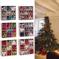 99pcs Christmas Baubles Ball Ornaments 3cm Xmas Decoration, Shatterproof Hanging Decorations for Christmas Tree, Holiday, Party and Gift