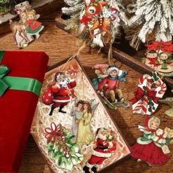 20pcs Christmas Tree Ornaments Xmas Wooden Santa Claus Christmas Crutches Green Garland Hanging Decoration Pendant For Outdoor Festival Party Gift (with Rope)