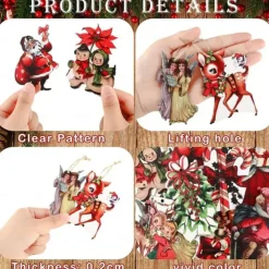 20pcs Christmas Tree Ornaments Xmas Wooden Santa Claus Christmas Crutches Green Garland Hanging Decoration Pendant For Outdoor Festival Party Gift (with Rope)