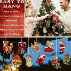 20pcs Christmas Tree Ornaments Xmas Wooden Santa Claus Christmas Crutches Green Garland Hanging Decoration Pendant For Outdoor Festival Party Gift (with Rope)