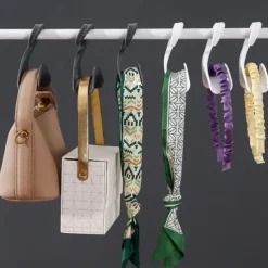 5PCS Closet Multifunctional Hangers Handbag Organizer Hook Closet Rod Hanging Storage Rack Hat Scarf Shawl Tie Storage Rack