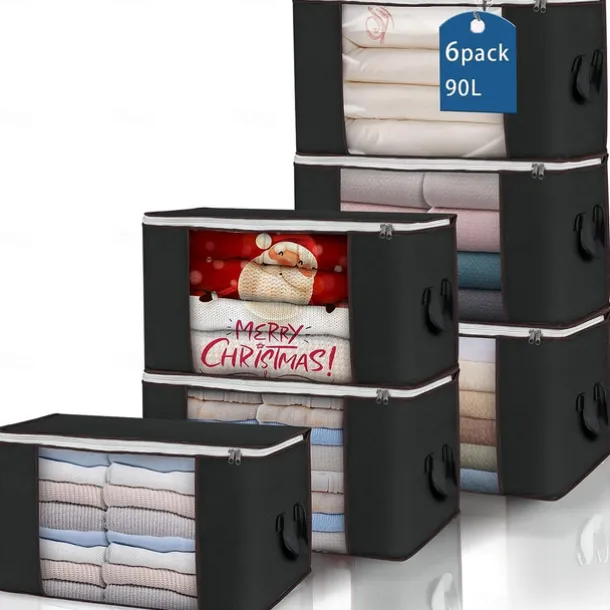 6pcs Clothes Comforter Storage Bags 90L Large Capacity Clothing Organizers with Reinforced Handles Thick Breathable Fabric Foldable Underbed Containers for Bedding Comforter Blank