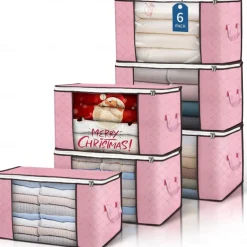 6pcs Clothes Comforter Storage Bags 90L Large Capacity Clothing Organizers with Reinforced Handles Thick Breathable Fabric Foldable Underbed Containers for Bedding Comforter Blank