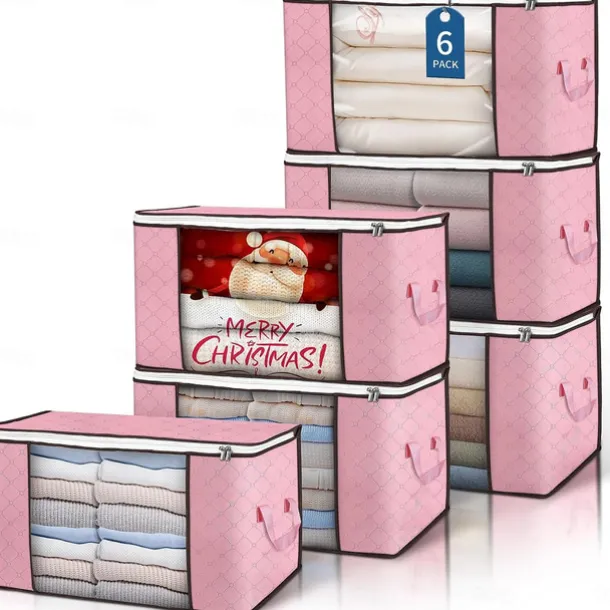 6pcs Clothes Comforter Storage Bags 90L Large Capacity Clothing Organizers with Reinforced Handles Thick Breathable Fabric Foldable Underbed Containers for Bedding Comforter Blank