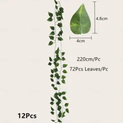 12Pcs 220Cm/87“ Artificial Plants Vine Wall Decor Wedding Party Decorative Artificial Leaves Greenery Artificial Hanging Plants For Wedding Wall Decor, Party Room Decor