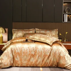 3pcs Cooling Duvet Cover Elegant Damask Fabric Jacquard Duvet Cover Set 3 Piece Quilt Cover Satin Bedding Set Full Duvet Cover Pillowcases(1 Duvet cover 2 Pillowcases)