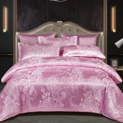 3pcs Cooling Duvet Cover Elegant Damask Fabric Jacquard Duvet Cover Set 3 Piece Quilt Cover Satin Bedding Set Full Duvet Cover Pillowcases(1 Duvet cover 2 Pillowcases)