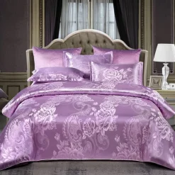 3pcs Cooling Duvet Cover Elegant Damask Fabric Jacquard Duvet Cover Set 3 Piece Quilt Cover Satin Bedding Set Full Duvet Cover Pillowcases(1 Duvet cover 2 Pillowcases)