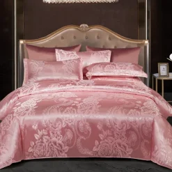 3pcs Cooling Duvet Cover Elegant Damask Fabric Jacquard Duvet Cover Set 3 Piece Quilt Cover Satin Bedding Set Full Duvet Cover Pillowcases(1 Duvet cover 2 Pillowcases)