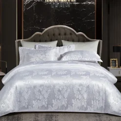 3pcs Cooling Duvet Cover Elegant Damask Fabric Jacquard Duvet Cover Set 3 Piece Quilt Cover Satin Bedding Set Full Duvet Cover Pillowcases(1 Duvet cover 2 Pillowcases)