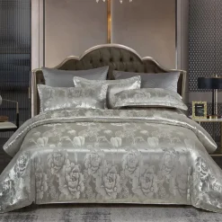 3pcs Cooling Duvet Cover Elegant Damask Fabric Jacquard Duvet Cover Set 3 Piece Quilt Cover Satin Bedding Set Full Duvet Cover Pillowcases(1 Duvet cover 2 Pillowcases)