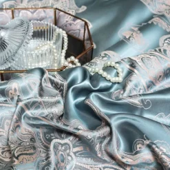 3pcs Cooling Duvet Cover Elegant Damask Fabric Jacquard Duvet Cover Set 3 Piece Quilt Cover Satin Bedding Set Full Duvet Cover Pillowcases(1 Duvet cover 2 Pillowcases)