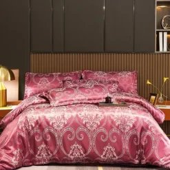 3pcs Cooling Duvet Cover Elegant Damask Fabric Jacquard Duvet Cover Set 3 Piece Quilt Cover Satin Bedding Set Full Duvet Cover Pillowcases(1 Duvet cover 2 Pillowcases)