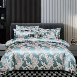 3pcs Cooling Duvet Cover Elegant Damask Fabric Jacquard Duvet Cover Set 3 Piece Quilt Cover Satin Bedding Set Full Duvet Cover Pillowcases(1 Duvet cover 2 Pillowcases)