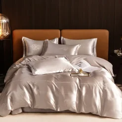 3pcs Cooling Duvet Cover Elegant Damask Fabric Jacquard Duvet Cover Set 3 Piece Quilt Cover Satin Bedding Set Full Duvet Cover Pillowcases(1 Duvet cover 2 Pillowcases)