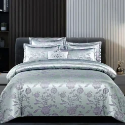 3pcs Cooling Duvet Cover Elegant Damask Fabric Jacquard Duvet Cover Set 3 Piece Quilt Cover Satin Bedding Set Full Duvet Cover Pillowcases(1 Duvet cover 2 Pillowcases)