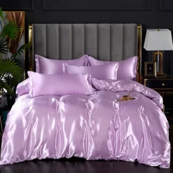3pcs Cooling Quilt Cover Set Cooling Bedsheet Luxury Silky Satin Bedding Set with Multiple Colors Solid Color Soft Quilt Cover Set 1 Duvet cover 2 Pillowcases
