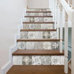 24pcs Creative Kitchen Bathroom Living Room Self-adhesive Wall Stickers Waterproof Gray Retro Tile Stickers