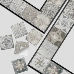 24pcs Creative Kitchen Bathroom Living Room Self-adhesive Wall Stickers Waterproof Gray Retro Tile Stickers
