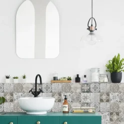 24pcs Creative Kitchen Bathroom Living Room Self-adhesive Wall Stickers Waterproof Gray Retro Tile Stickers