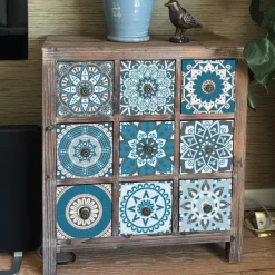 24pcs Creative Kitchen Bathroom Living Room Self-adhesive Wall Stickers Waterproof Fashion Blue Mandala Tile Stickers