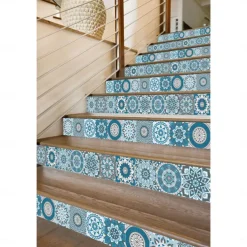 24pcs Creative Kitchen Bathroom Living Room Self-adhesive Wall Stickers Waterproof Fashion Blue Mandala Tile Stickers