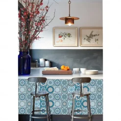 24pcs Creative Kitchen Bathroom Living Room Self-adhesive Wall Stickers Waterproof Fashion Blue Mandala Tile Stickers