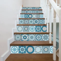 24pcs Creative Kitchen Bathroom Living Room Self-adhesive Wall Stickers Waterproof Fashion Blue Mandala Tile Stickers