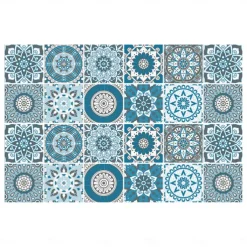 24pcs Creative Kitchen Bathroom Living Room Self-adhesive Wall Stickers Waterproof Fashion Blue Mandala Tile Stickers