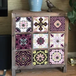 24pcs Creative Kitchen Bathroom Living Room Self-adhesive Wall Stickers Waterproof Mediterranean Fuchsia Tile Stickers