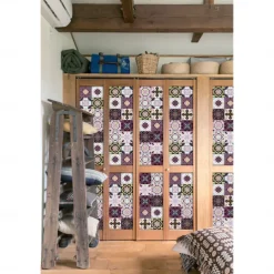 24pcs Creative Kitchen Bathroom Living Room Self-adhesive Wall Stickers Waterproof Mediterranean Fuchsia Tile Stickers