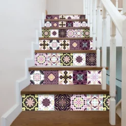 24pcs Creative Kitchen Bathroom Living Room Self-adhesive Wall Stickers Waterproof Mediterranean Fuchsia Tile Stickers