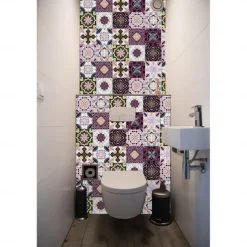 24pcs Creative Kitchen Bathroom Living Room Self-adhesive Wall Stickers Waterproof Mediterranean Fuchsia Tile Stickers