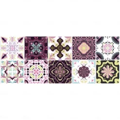 24pcs Creative Kitchen Bathroom Living Room Self-adhesive Wall Stickers Waterproof Mediterranean Fuchsia Tile Stickers