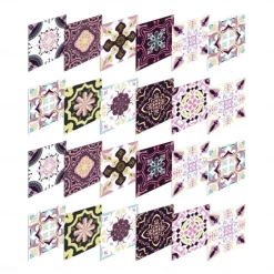 24pcs Creative Kitchen Bathroom Living Room Self-adhesive Wall Stickers Waterproof Mediterranean Fuchsia Tile Stickers