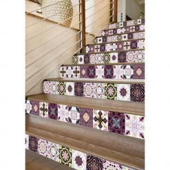 24pcs Creative Kitchen Bathroom Living Room Self-adhesive Wall Stickers Waterproof Mediterranean Fuchsia Tile Stickers