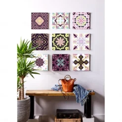 24pcs Creative Kitchen Bathroom Living Room Self-adhesive Wall Stickers Waterproof Mediterranean Fuchsia Tile Stickers