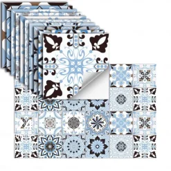 24pcs Creative Kitchen Bathroom Living Room Self-adhesive Wall Stickers Waterproof Fashion Blue Tile Stickers