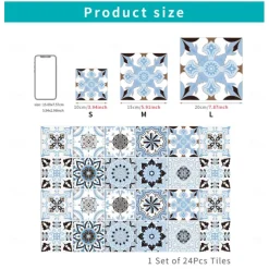 24pcs Creative Kitchen Bathroom Living Room Self-adhesive Wall Stickers Waterproof Fashion Blue Tile Stickers