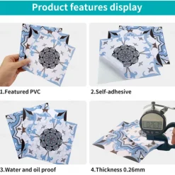 24pcs Creative Kitchen Bathroom Living Room Self-adhesive Wall Stickers Waterproof Fashion Blue Tile Stickers