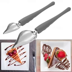 2pcs Culinary Precision Drawing Decorating Spoon Set Drizzle SpoonsProfessional Chocolate Spoon Filter SpoonsPlating Decorating Pencil Spoon for Decorative Plates Cake Coffee